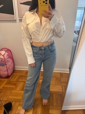 A.L.C. White Cropped Button-Front Shirt